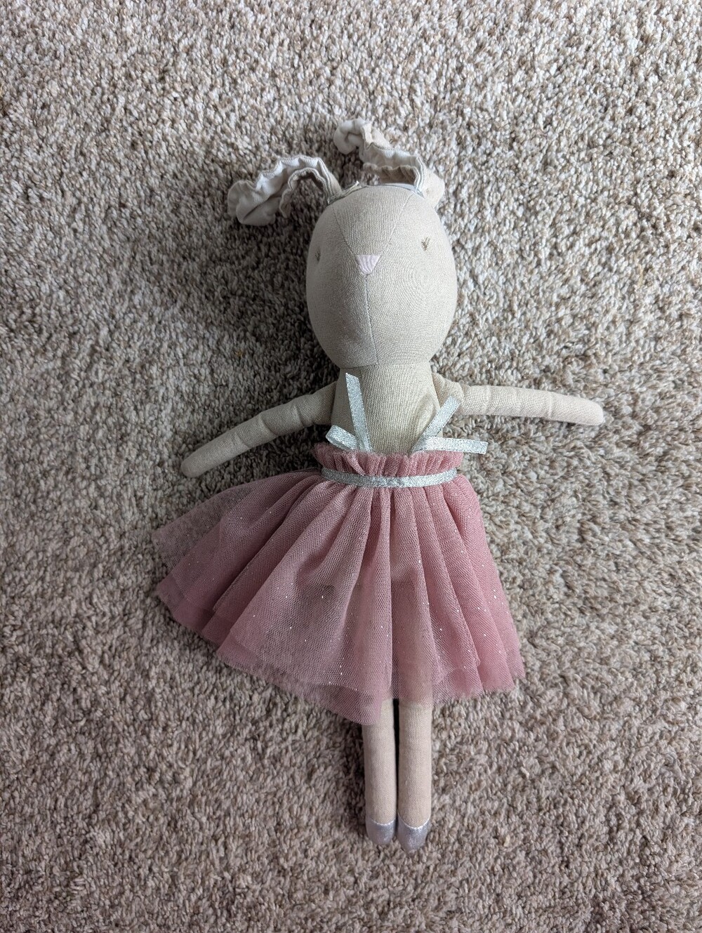 Alimrose Plush Bunny Doll in Dusty Pink Tulle Dress Ballerina Toy Dance Cute